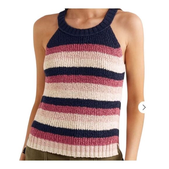 J. Crew Women’s S Cotton Blend Knit‎ Striped Sleeveless Sweater Tank Pink Navy - Picture 1 of 10